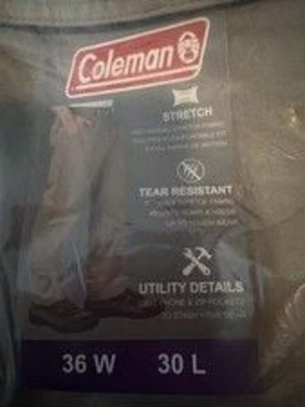 Coleman Men's Tear Resistant Pants 36x30 Vetiver Color NWT